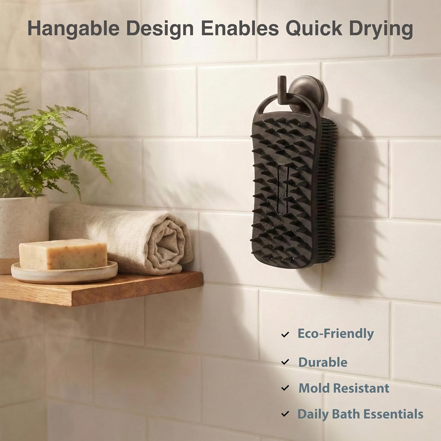 2-Piece Silicone Body Scrubber Set - Dual-Function Exfoliating Shower Scrubber and Scalp Massager for Sensitive Skin - Easy to Clean, Excellent Lathering (Grey & Black)