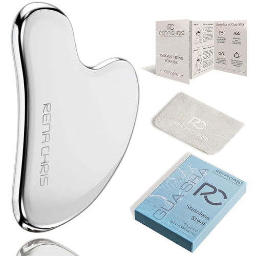 Stainless Steel Gua Sha Facial Massage Tool for Acupuncture and Jawline Sculpting, Reduces Puffiness - Elegant Skin Care Gift (Silver)
