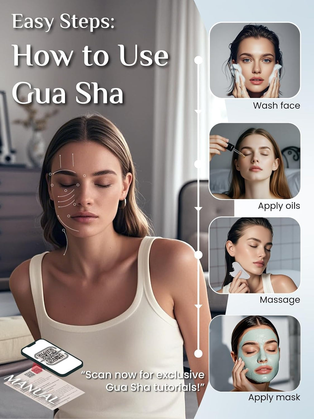 Stainless Steel Gua Sha Facial Massage Tool for Acupuncture and Jawline Sculpting, Reduces Puffiness - Elegant Skin Care Gift (Silver)