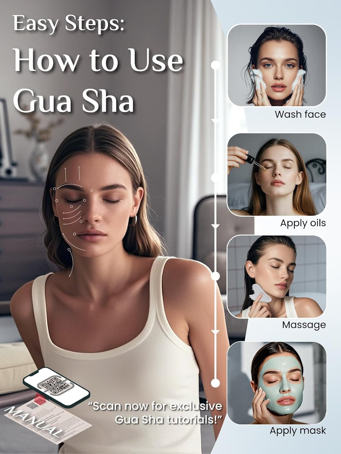 Stainless Steel Gua Sha Facial Massage Tool for Acupuncture and Jawline Sculpting, Reduces Puffiness - Elegant Skin Care Gift (Silver)