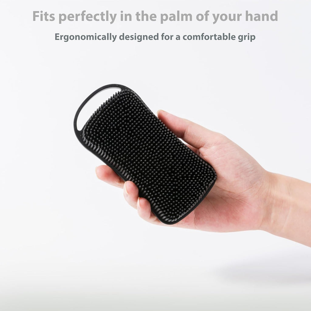 2-Piece Silicone Body Scrubber Set - Dual-Function Exfoliating Shower Scrubber and Scalp Massager for Sensitive Skin - Easy to Clean, Excellent Lathering (Grey & Black)