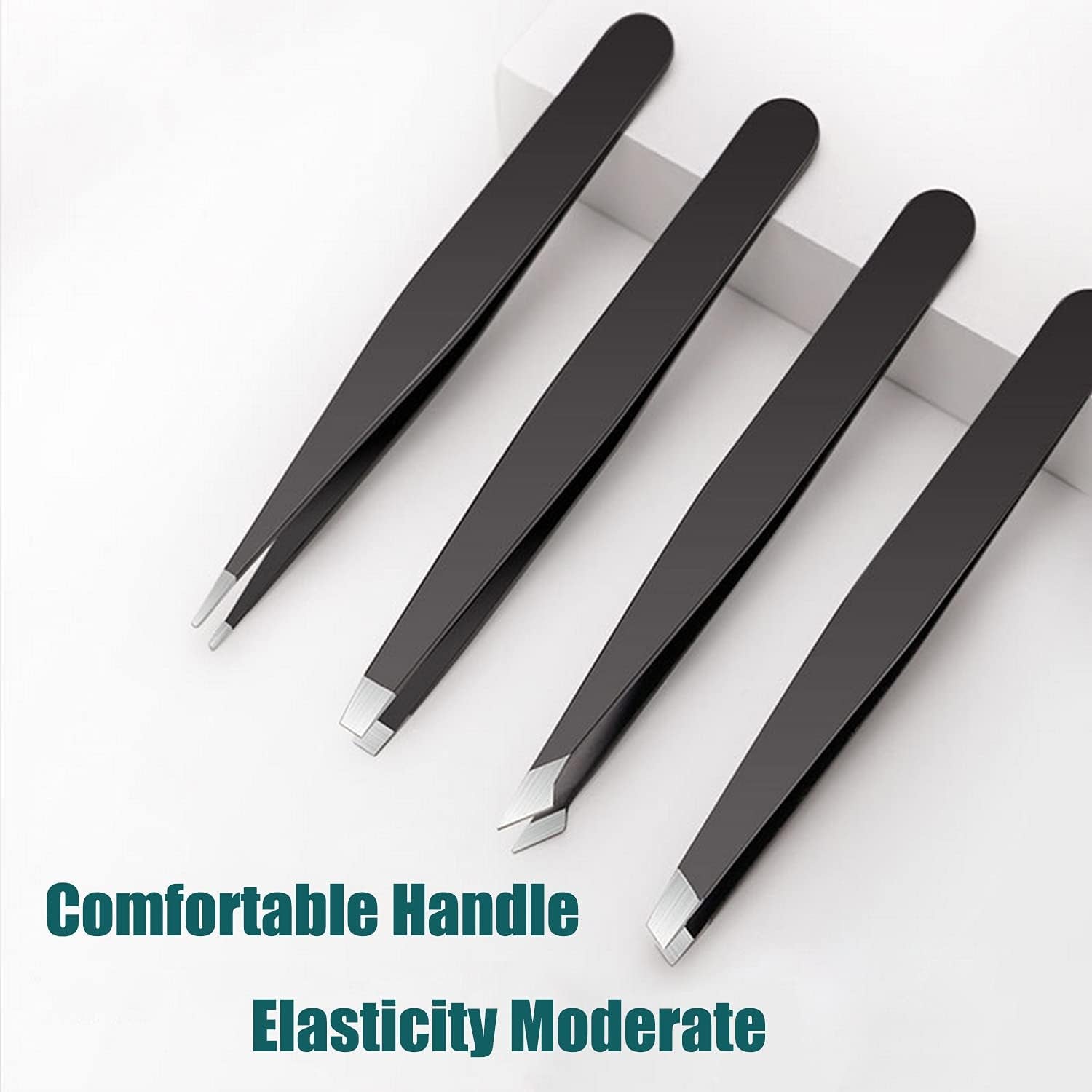 Tweezers Set with Travel Case - 4 Precision Anti-Rust Alloy Tweezers for Multi-Purpose Use in Eyebrow and Facial Hair Removal